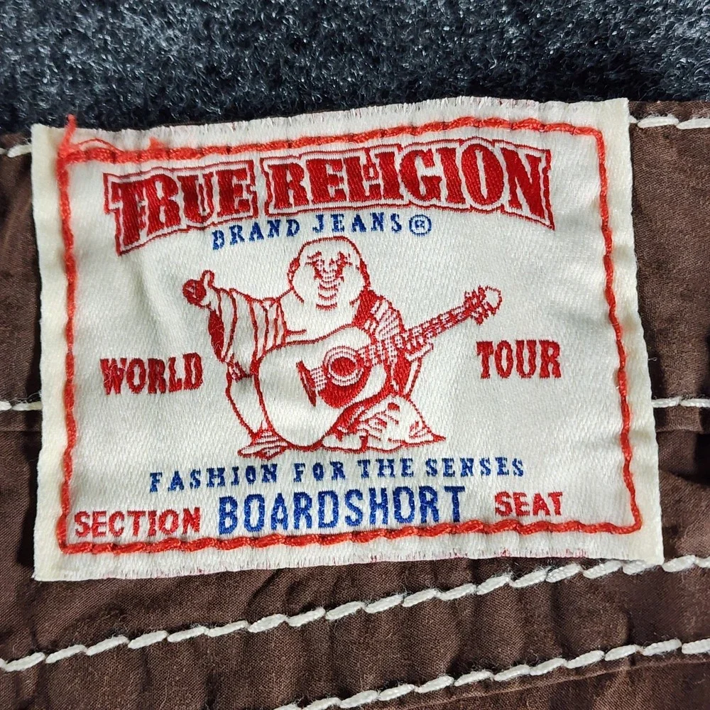 Y2K True Religion Big T‎ Board Shorts Men Size 40 Rock Brown Beach Summer